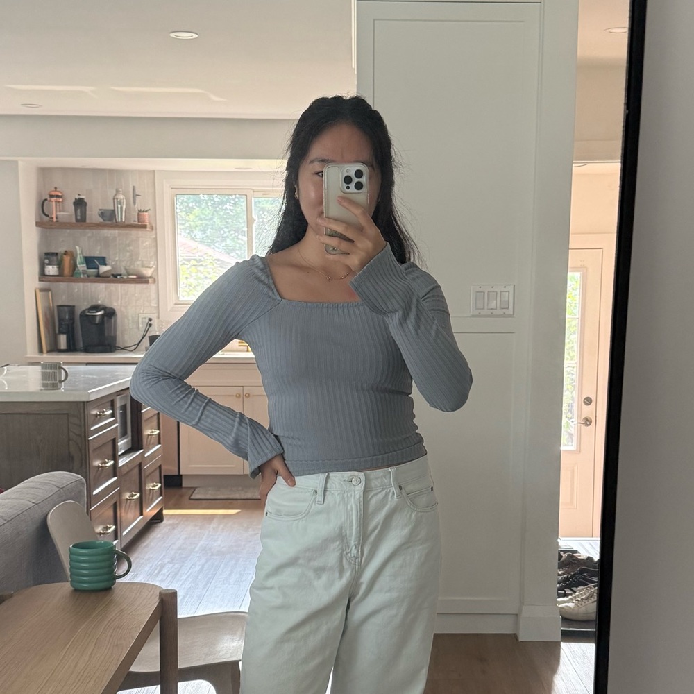 Madewell Ribbed Long Sleeve Top - Gray Blue